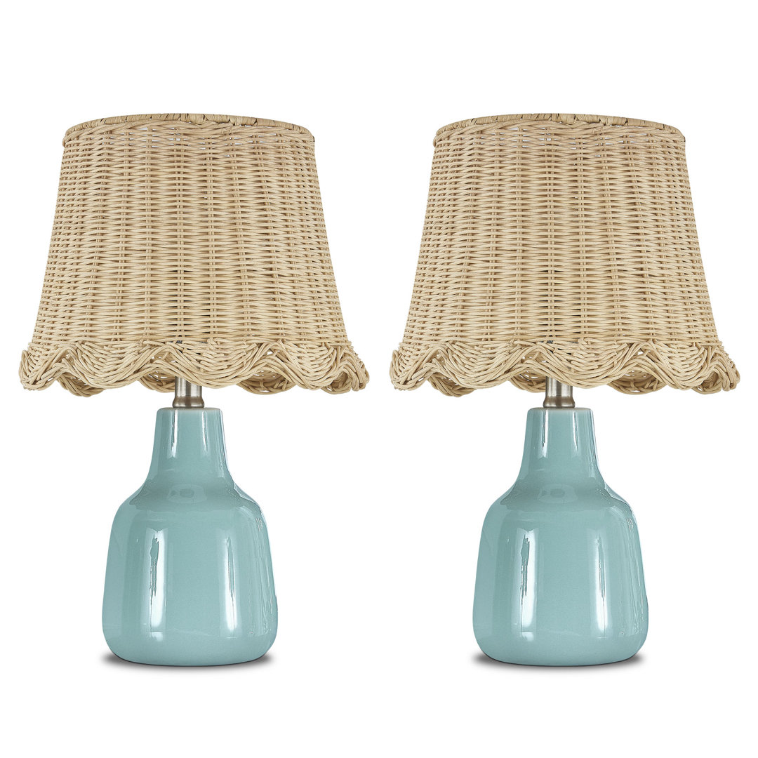 16.5" Modern Country Coastal Ceramic Table Lamp Set ( Small) - Funky Modern Accent Table Lamps for Bedroom Bedside/Nightstand, Living Room & Desk